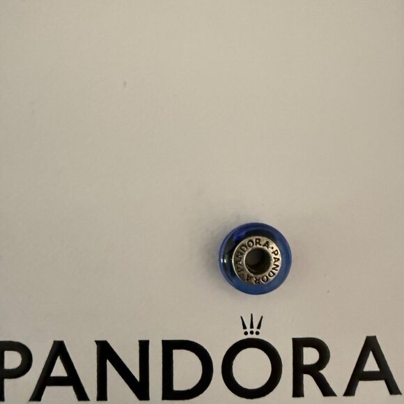 Retired Genuine Pandora Bracelet Charm - Blue Swirly Murano Glass 925 - Picture 3 of 4